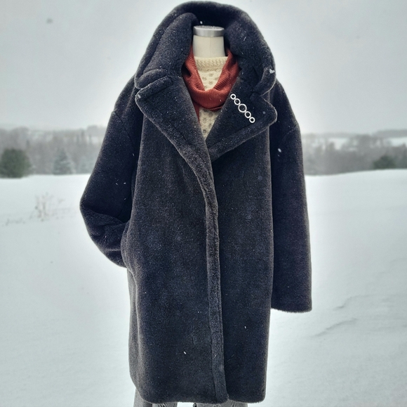 Donna Karan Jackets & Blazers - Women's Dark Gray Donna Karan Faux Fur Coat